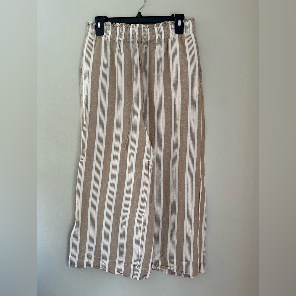 Madewell Smocked Huston Pull-On Crop Pants in Stripe Size M Linen Blend Coastal - Picture 3 of 14